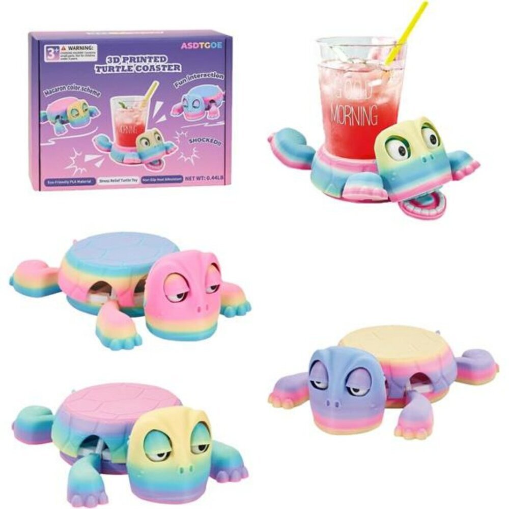 Funny Turtle Drink Coaster 3D Printed Colorful Cup Holder Desk Home Decoration